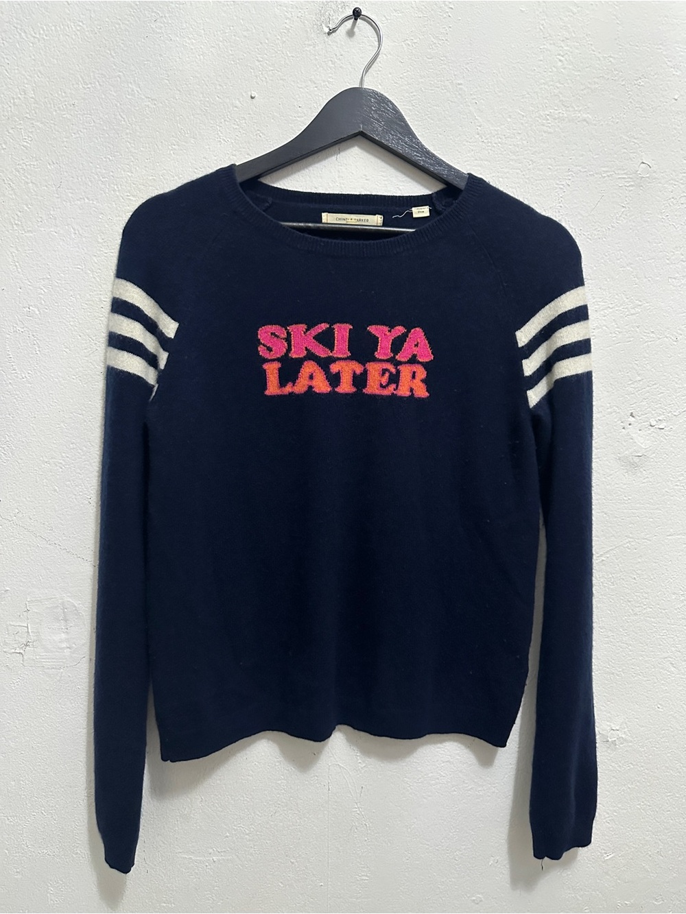 Chinti & Parker 100% Cashmere Women’s Small Navy “Ski Ya Later” Sweater